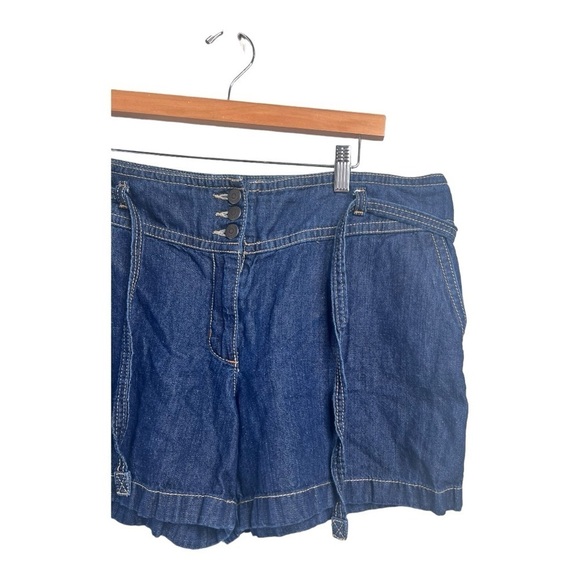 LOFT Dark Denim Jeans Shorts Cotton Linen Blend Tie Waist Size 16 NWOT - Picture 6 of 14